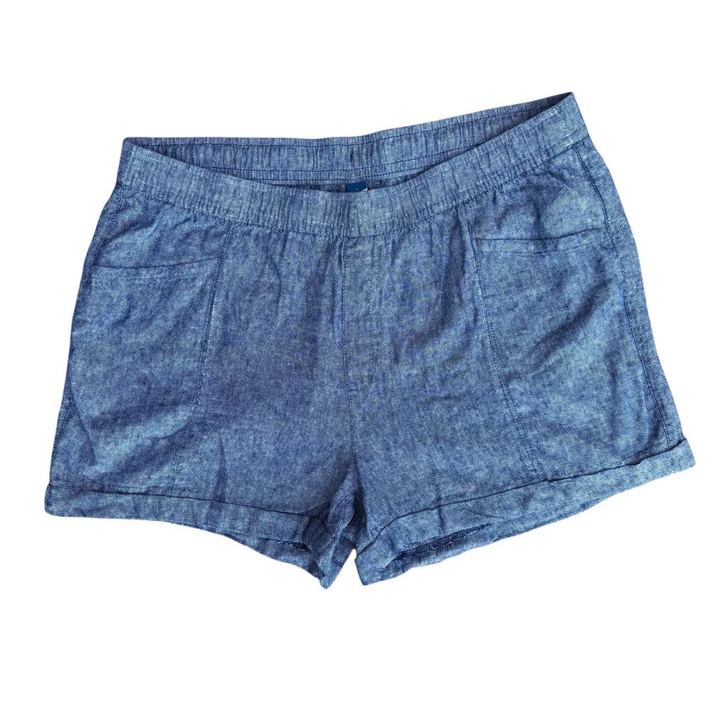 Old Navy Linen Blend Pull On Elastic Waist Shorts Chambray Blue XL High